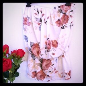 Cream Mauve Floral Cinched Tube Top